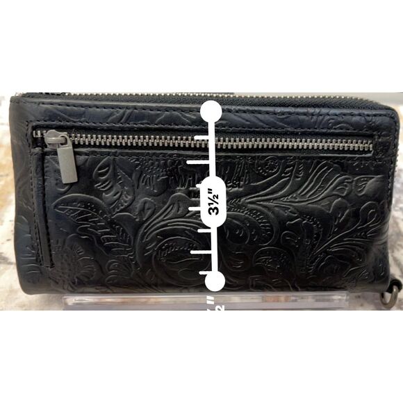 Wild West Los Angeles black hand tooled leather wallet/wristlet - Picture 4 of 7